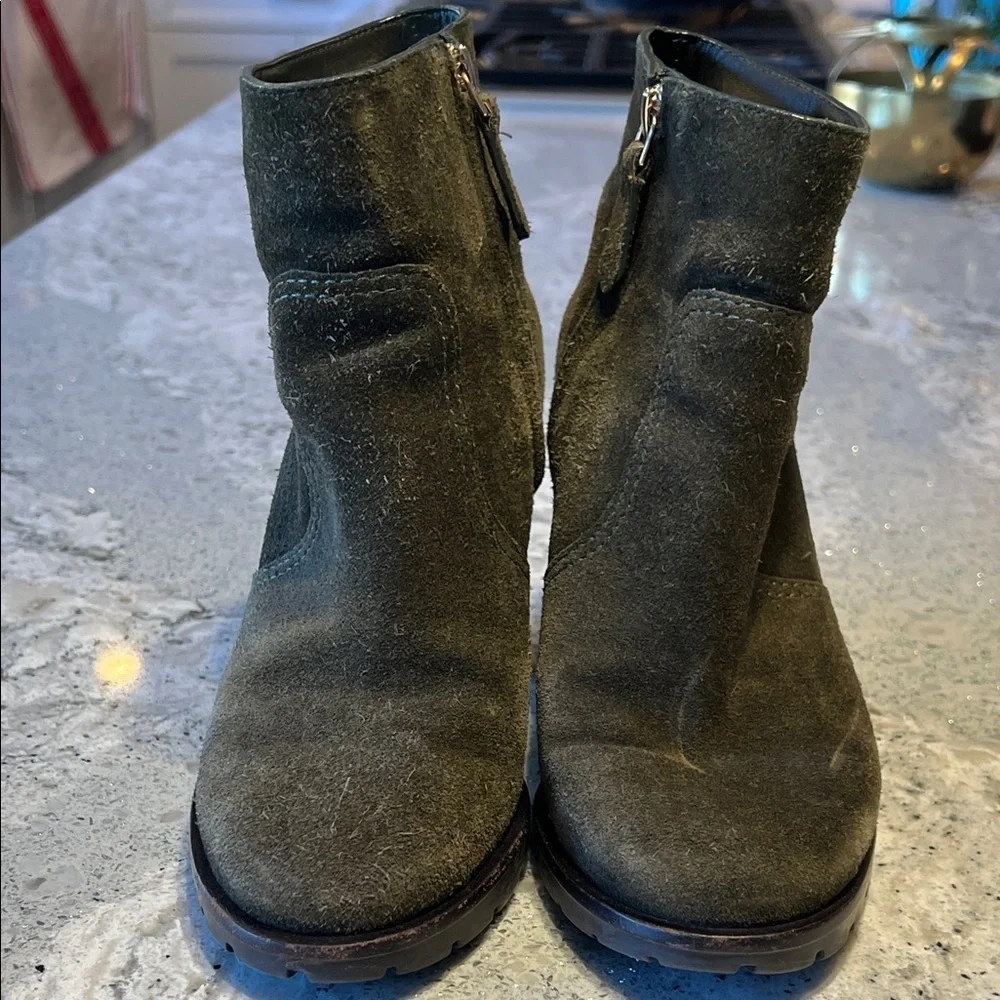 TORY BURCH Tory Burch Dark Green Suede Heeled Boots Size 5.5